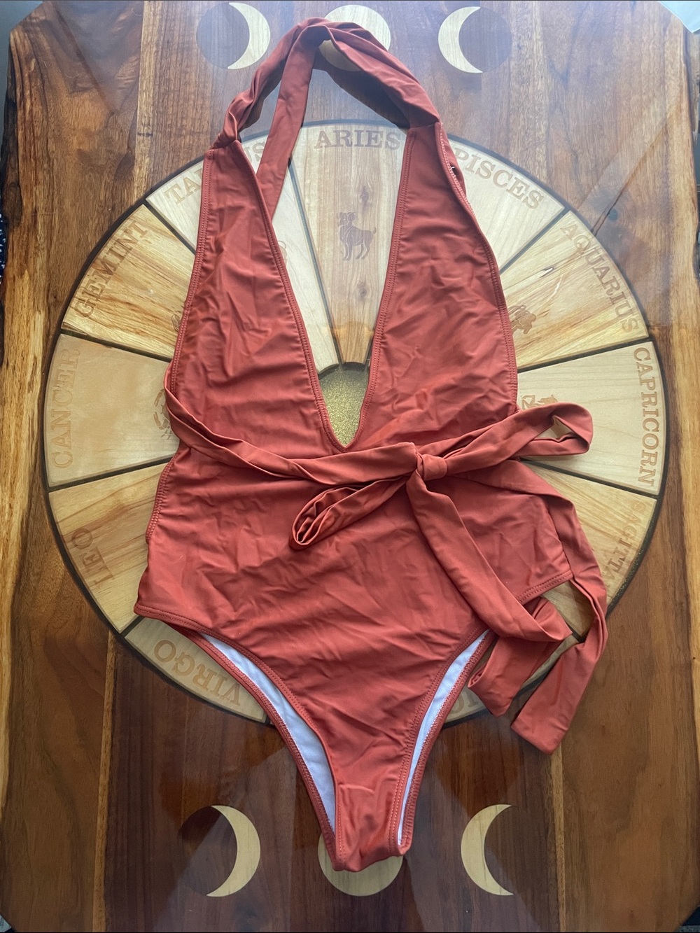 Sexy Plunging Neckline One Piece Swim Rust Orange Desert Fall Autumn Bathing